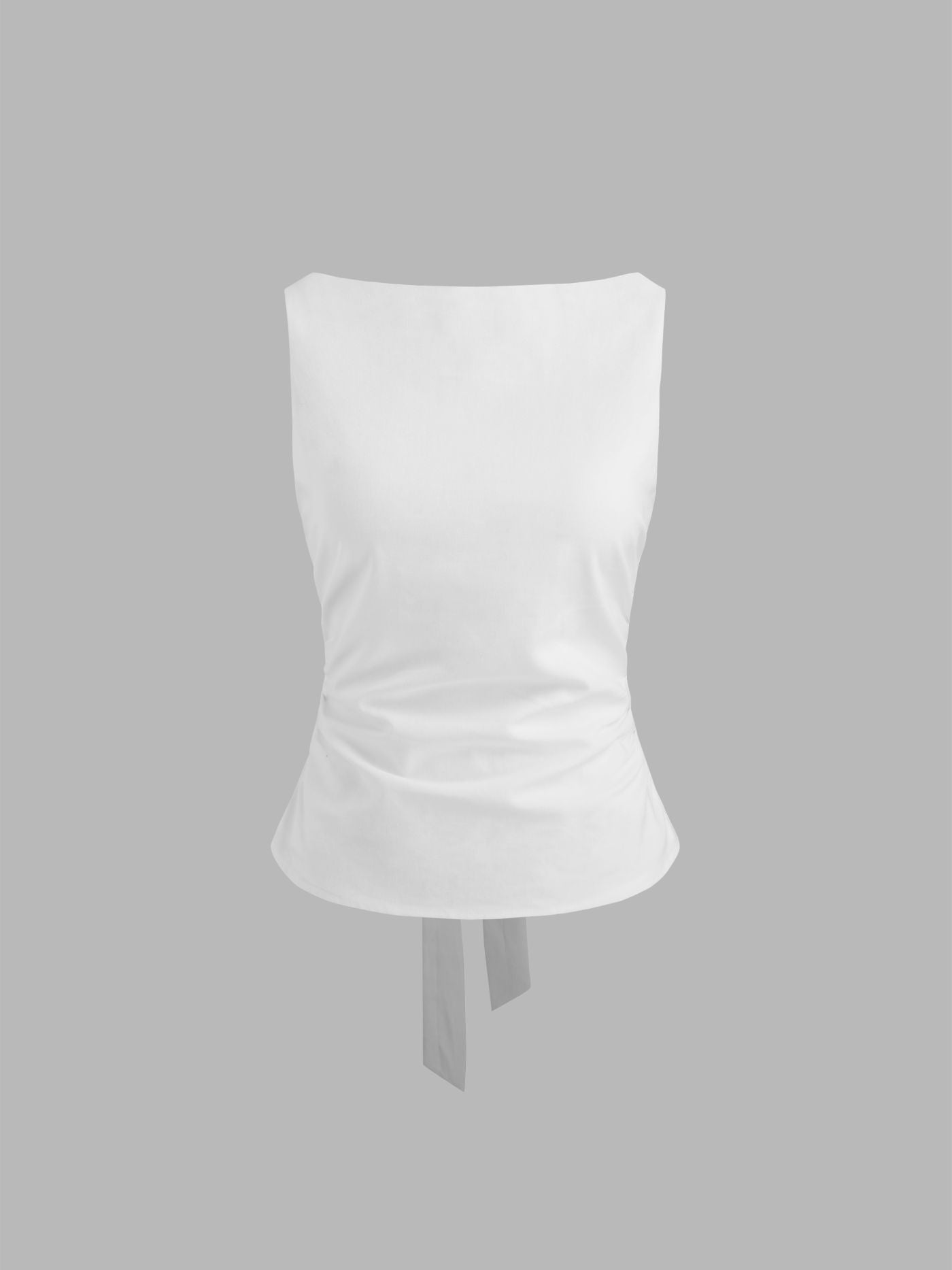 Linen-blend Boat Neckline Solid Bowknot Tank Top